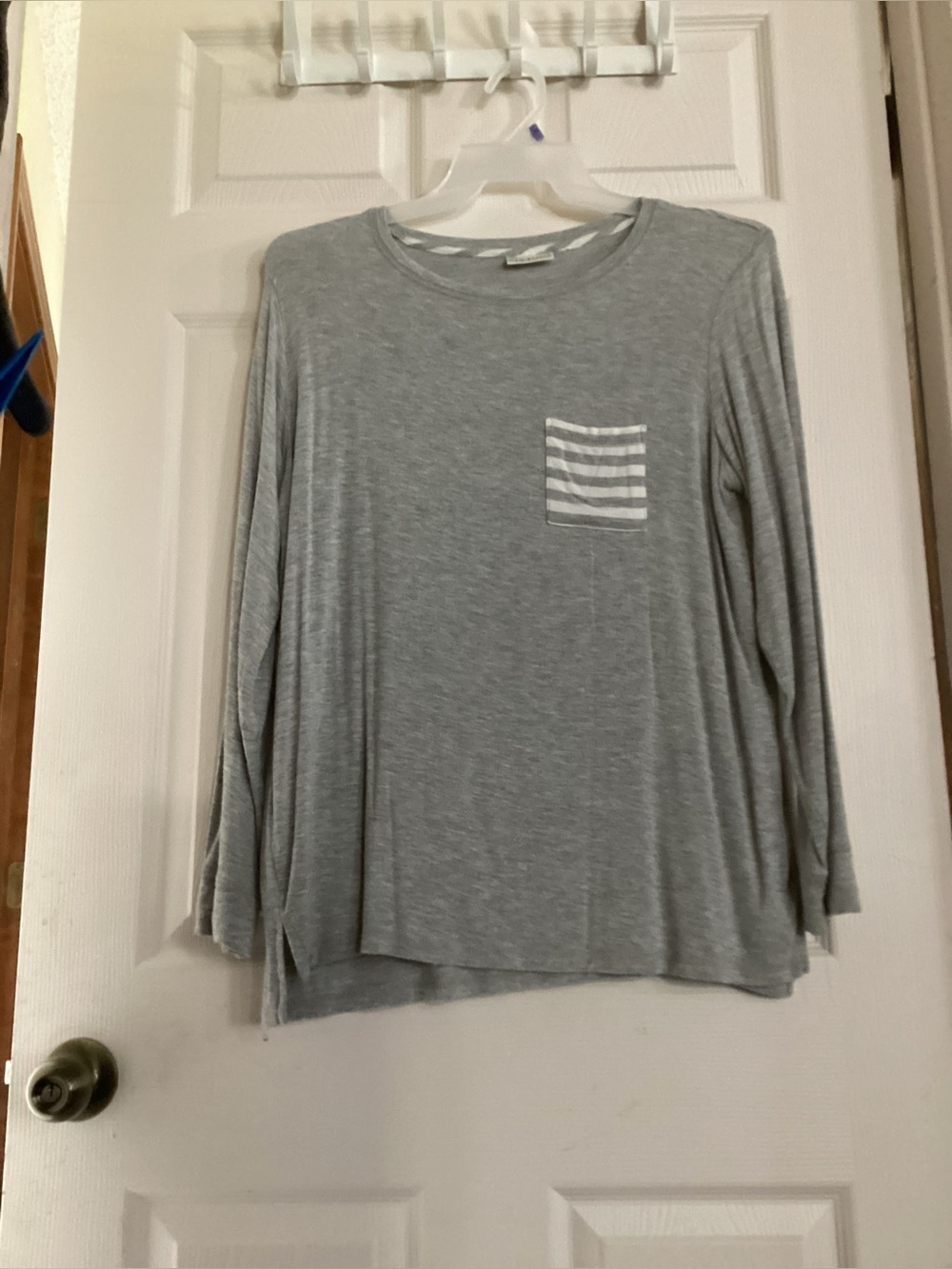Max Studio Gray Sleepwear Tee with Subtle Stripe Trim probably L no tag inside